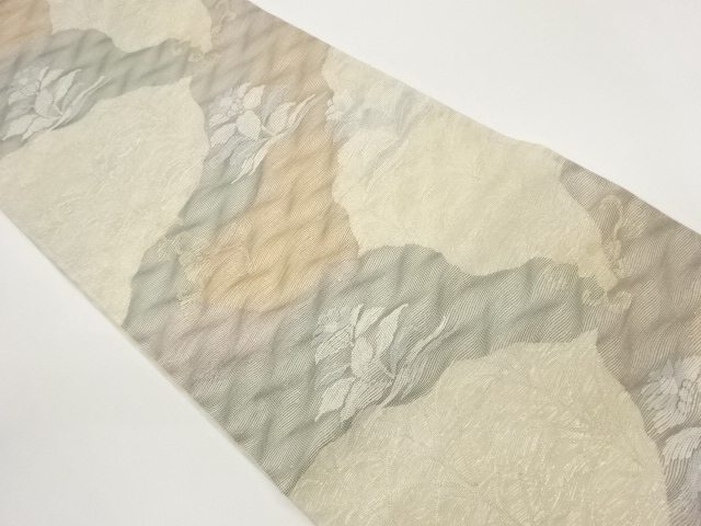 JAPANESE FUKURO OBI FOR SUMMER / WOVEN FLORAL PLANTS